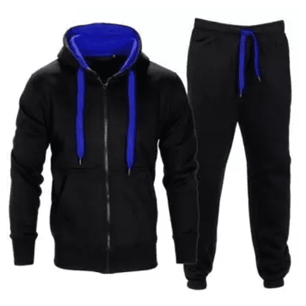 black and blue hooded tracksuit