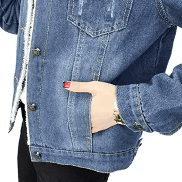 blue stylish fur denim jacket for women 3