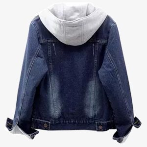 dark blue mens hooded fur denim jacket