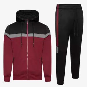 mens hooded tracksuit maroon-black