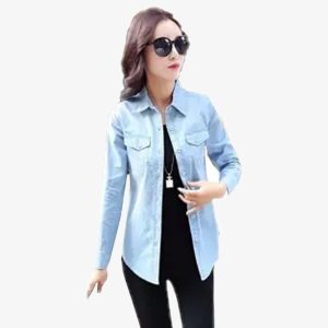 womens sky blue casual denim shirt