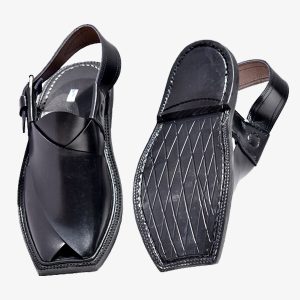 mens black leather peshawari chappal sole