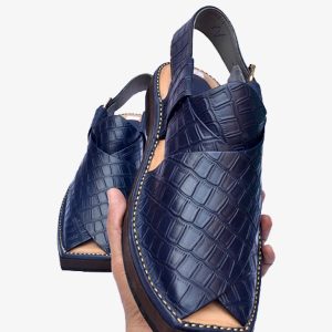 mens blue kaptaan peshawari chappal close view