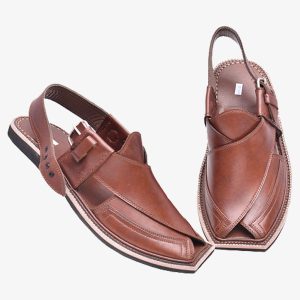mens brown kaptaan peshawari chappal side view