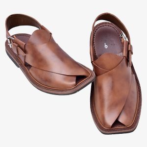 mens brown leather peshawari chappal