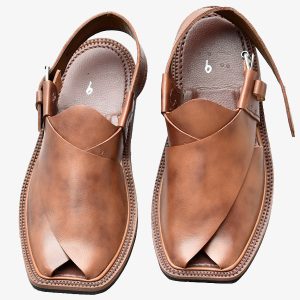 mens brown leather peshawari chappal front view