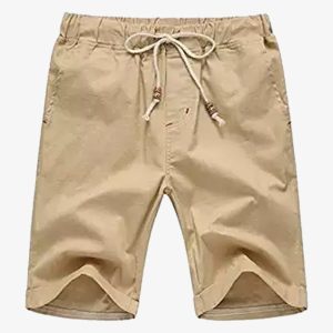 mens khaki elastic waist cargo shorts