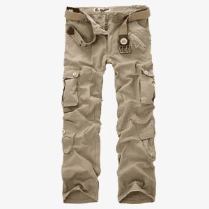 mens khaki multi pocket cargo trouser