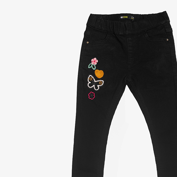 black rose embroidered jeans for baby girls-4