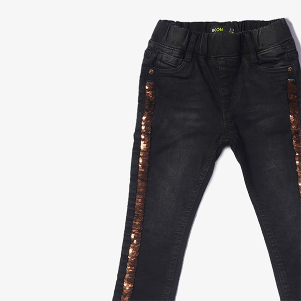 black sequin jeans with side strips for girls 4