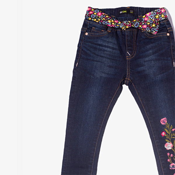 dark blue embroidered jeans for girls 4