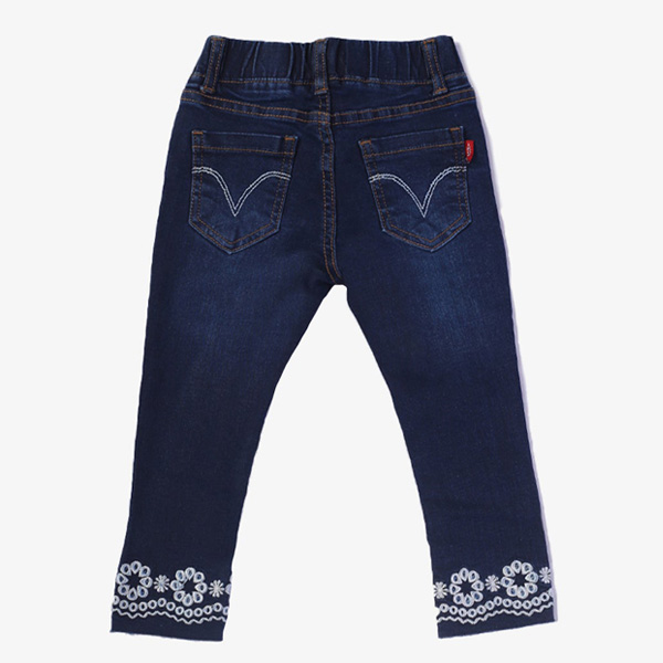 dark blue printed hem jeans for girls 2