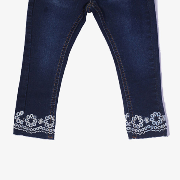 dark blue printed hem jeans for girls 4