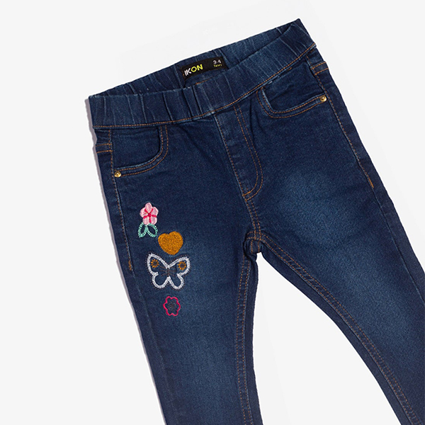 dark blue rose embroidered jeans for baby girls-2