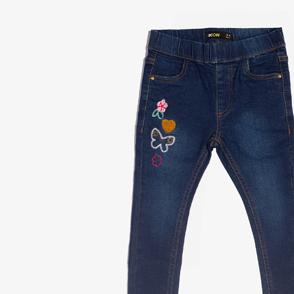 dark blue rose embroidered jeans for baby girls-4