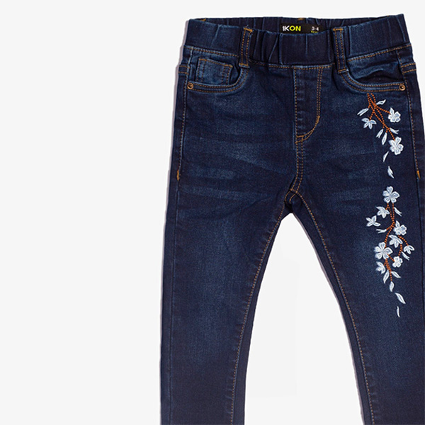 dark blue side floral jeans for baby girls 4