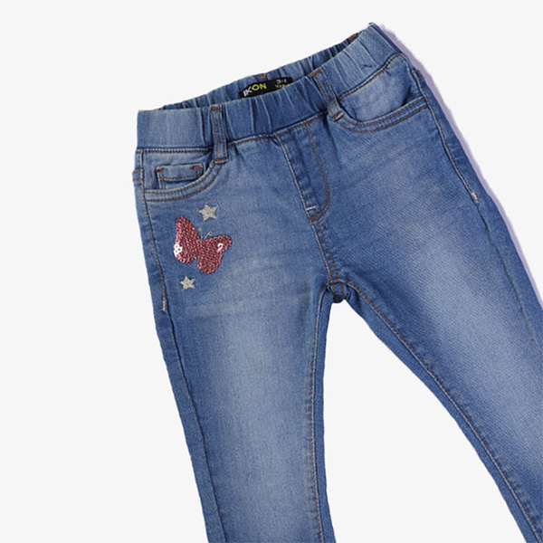 light blue butterfly sequin jeans for baby girls 3