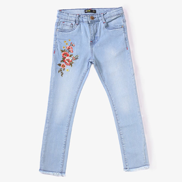 light blue embroidered jeans for girls 2