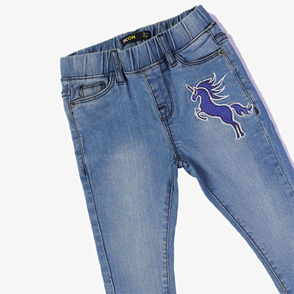 light blue horse embroidered jeans for girls 3