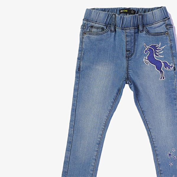 light blue horse embroidered jeans for girls 4