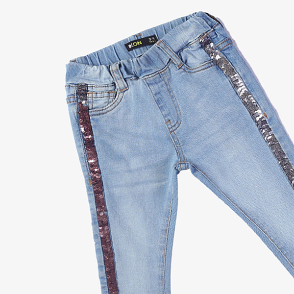 light blue side strips sequin jeans for girls 3