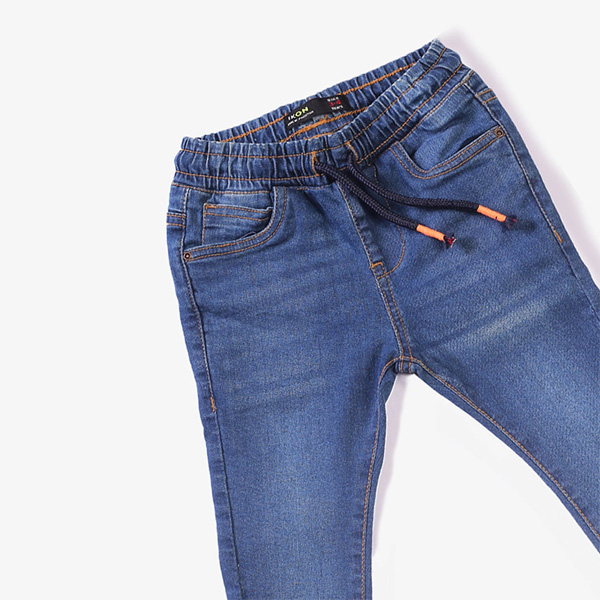 mid blue drawstring waist jeans for boys-3