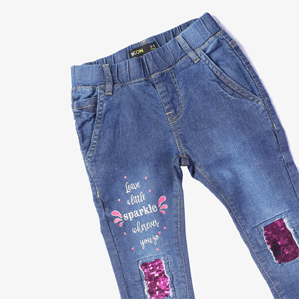 mid blue sequin jeans for girls 3