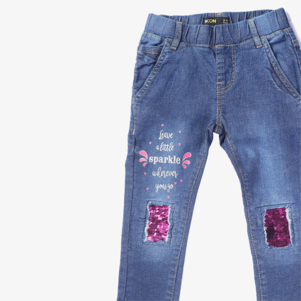 mid blue sequin jeans for girls 4