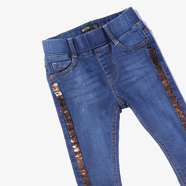 mid blue sequin jeans with side strips for girls 3