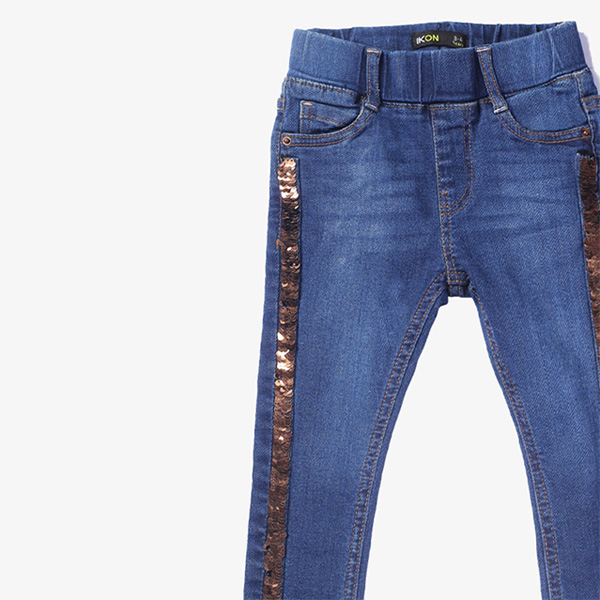mid blue sequin jeans with side strips for girls 4