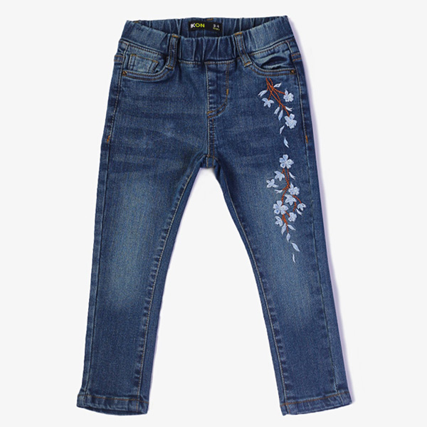 mid blue side floral jeans
