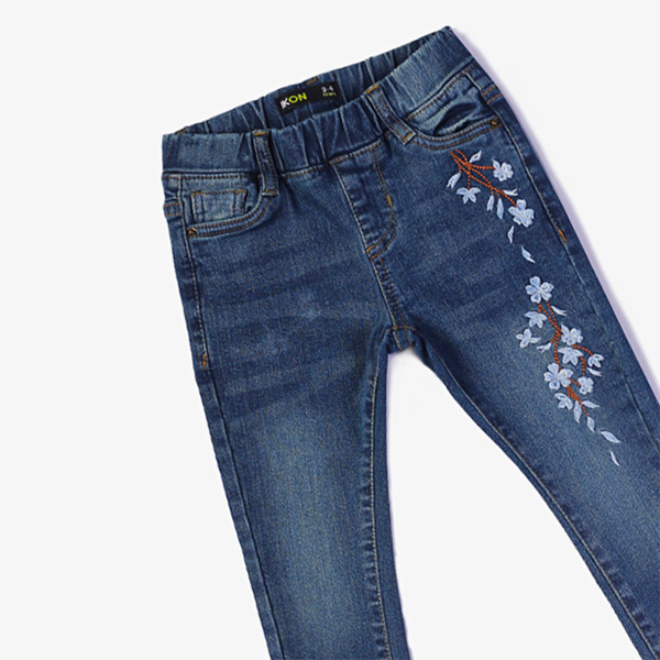 mid blue side floral jeans for baby girls 3