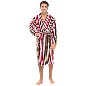 Kimono Soft Terry Cotton Men Striped Shawl Collar Bathrobe Black-White-Red
