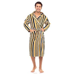 Men Striped Hooded Bathrobe
