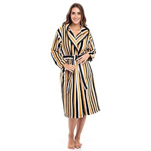 Women Striped Hooded Bathrobe