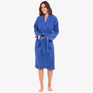 Kimono Soft Terry Cotton Women Shawl Collar Bathrobe Blue