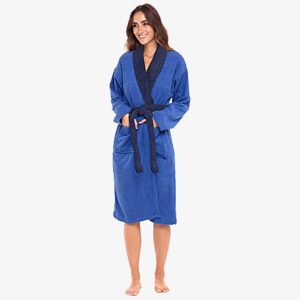 Terry Cotton Women Shawl Collar Housecoat Bathrobe Blue