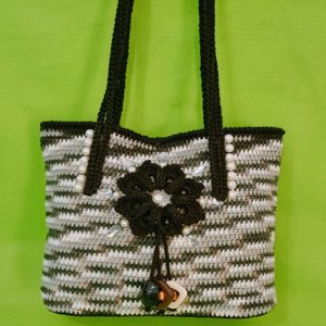 women black and white crochet tassel handbag