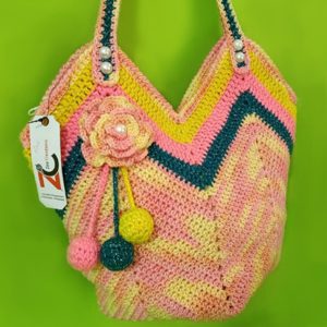 women crochet heart style handbag