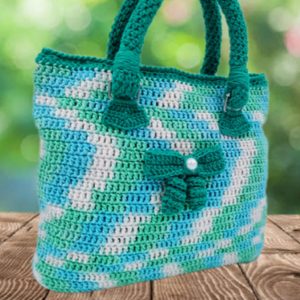 women mint green crochet bow style handbag
