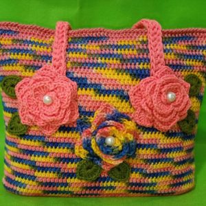 women multicolor crochet floral handbag