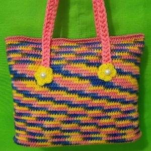 women multicolor crochet floral handbag