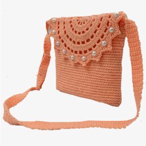 women peach crochet crossbody bag