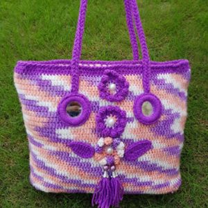 women purple crochet tassel handbag