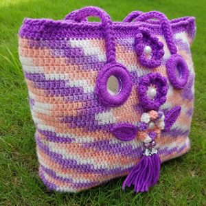women purple crochet tassel handbag Side