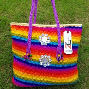 women rainbow crochet handbag