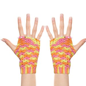 girls multicolor warm fingerless crochet gloves