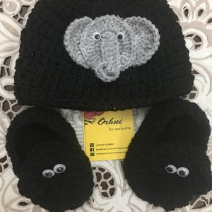 newborn baby black crochet elephant shoes and cap