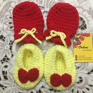 newborn baby red crochet shoes and gloves