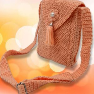 peach crochet tassel mobile pouch